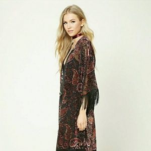 Fringe velvet burn out kimono